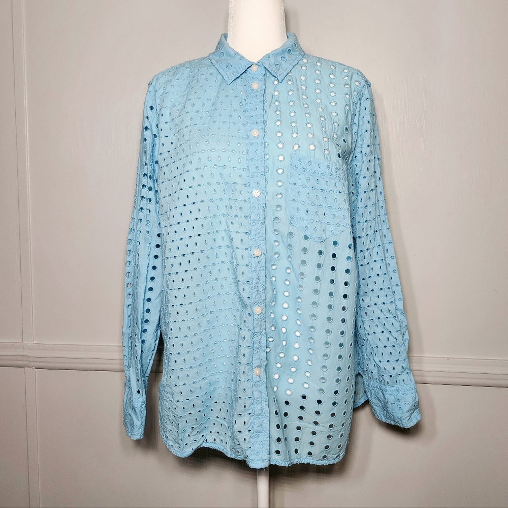 J. Crew | Formal Collared Eyelet Long Sleeve Cotton Button Down Women's Shirt